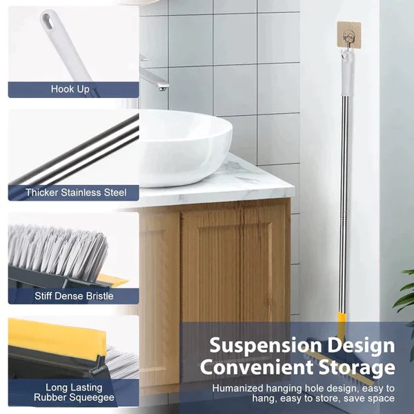 Floor Brush- 2 In 1 Long Handle Wiper Stiff Bristle Floor Brush