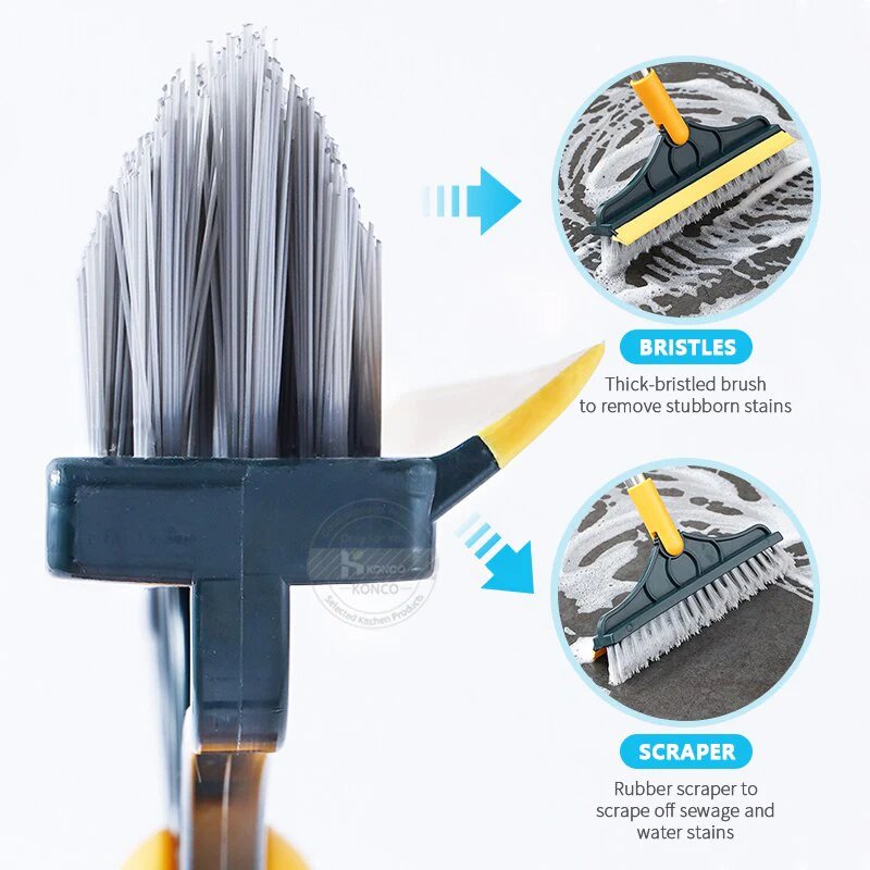 Floor Brush- 2 In 1 Long Handle Wiper Stiff Bristle Floor Brush