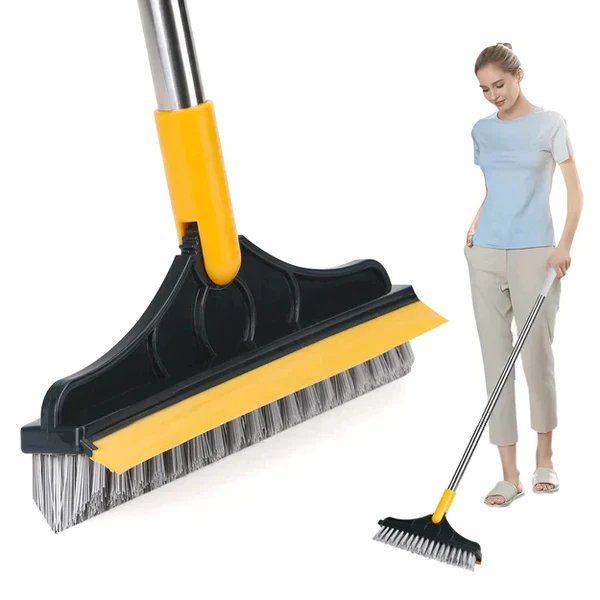 Floor Brush- 2 In 1 Long Handle Wiper Stiff Bristle Floor Brush