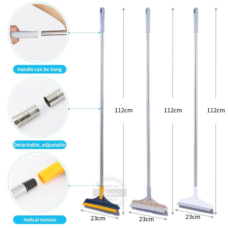 Floor Brush- 2 In 1 Long Handle Wiper Stiff Bristle Floor Brush