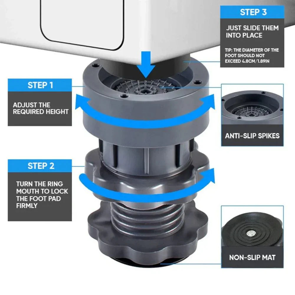 Washing Machine Vibration Pads, Floor Trays, Refrigerator Stand (4 Pcs Set)